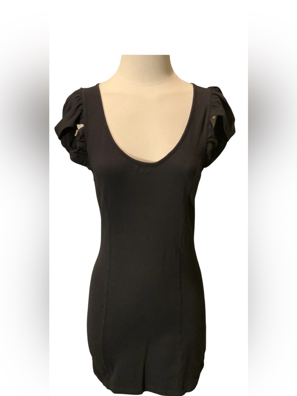 Vintage Y2K Free People Bodycon Mini Dress Black Lace Bow Cutout Rare